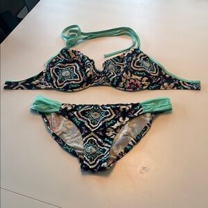 Patterned Bikini Set with Aqua Accents
